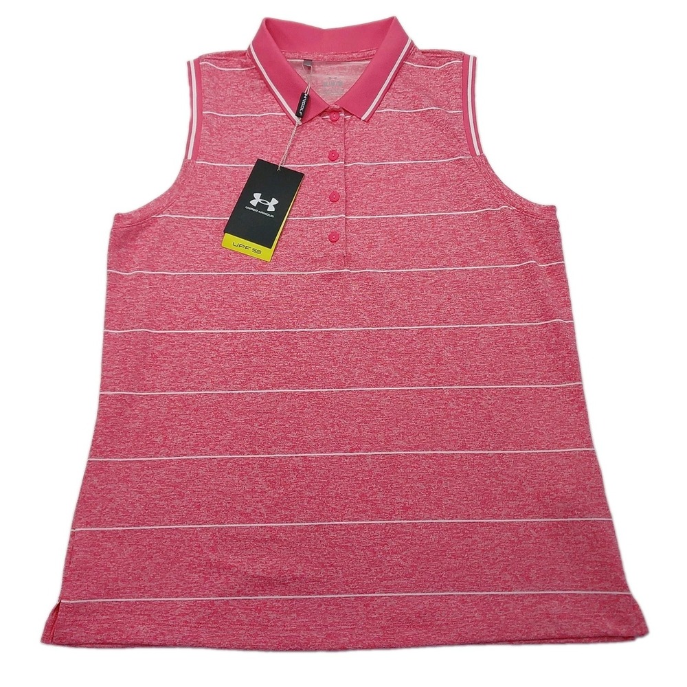 Under Armour Polo Shirt Womens‎ Medium Sleeveless Golf UPF 50+ Tagless NWT Pink